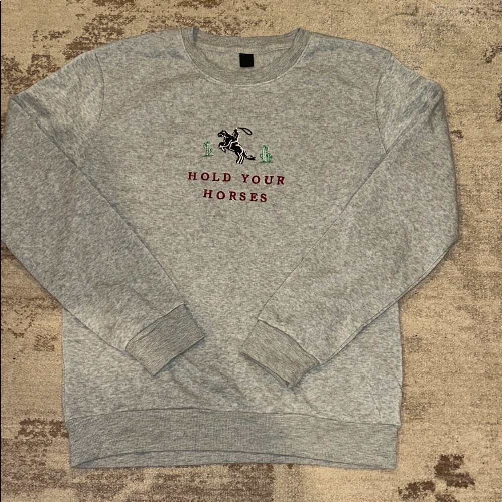 Gray Crewneck Sweater with Embroidered Design